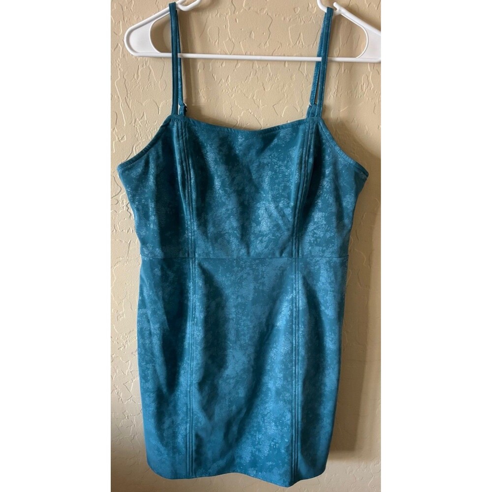 Topshop Blue Faux Leather Square Neck Strappy Sheath Mini Dress Size 10
